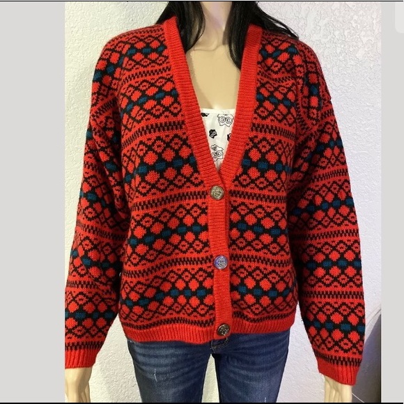 KNIT KNIT cardigan Red Made In China Size M - Picture 1 of 6